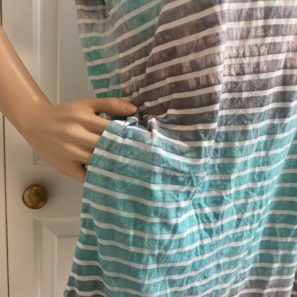 Blue Curl Beachwear Womens Large Cover up Long Shirt. stripes. Ombré. Pockets. - Picture 6 of 12